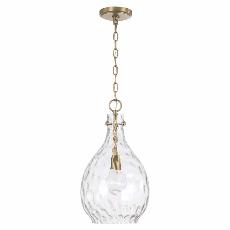 Brentwood 1-light Hanging Pendant - Aged Brass w/ Water Glass