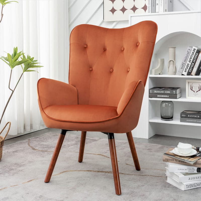 Kreedence 26.38" W Microfiber Flared Arm Accent Chair - Red Orange