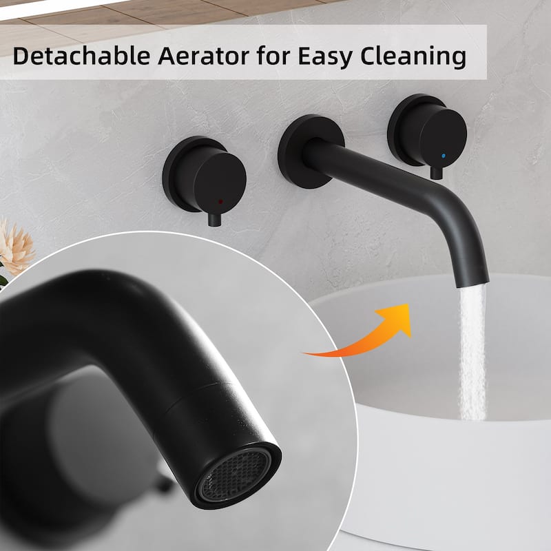 Matte Black Round Double Handle Wall-Mount Bathroom Basin Faucet