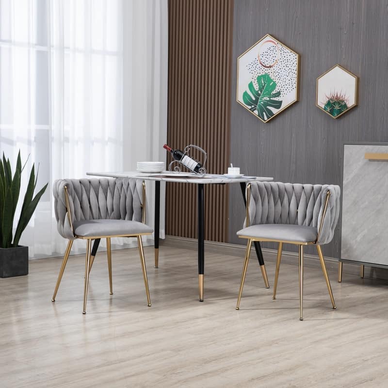 SEYNAR Modern Glam Velvet Dining Side Chair Set of 2 with Gold Metal Frame - Grey