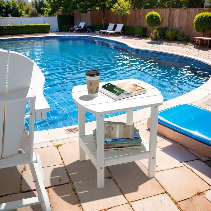 Weather-Resistant HDPE Outdoor Side Table - Modern Patio Accent Furniture - 8' x 10'