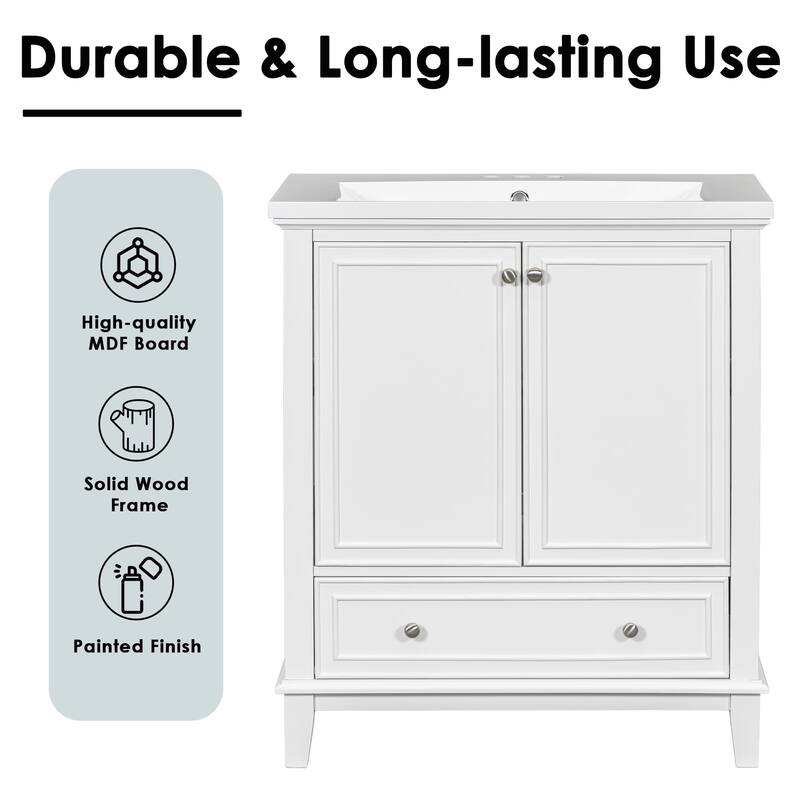 30" Bathroom Wood Storage Vanity Cabinet with Ceramic Sink, Drawer