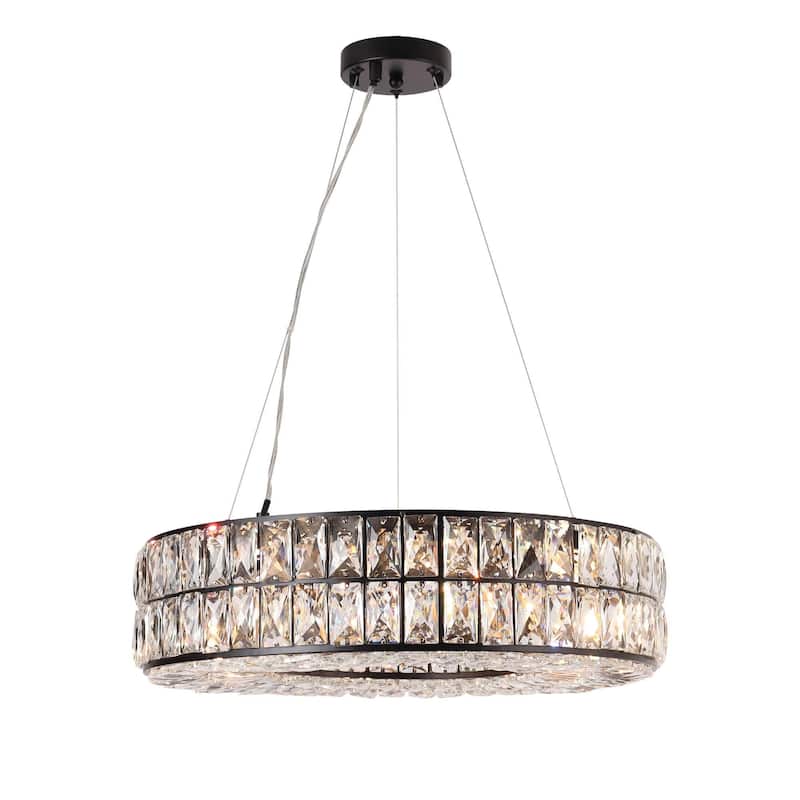 Modern Glam 8-Light Crystal Chandelier Black Drum Ceiling Light for Dining Room - D21" x H66"