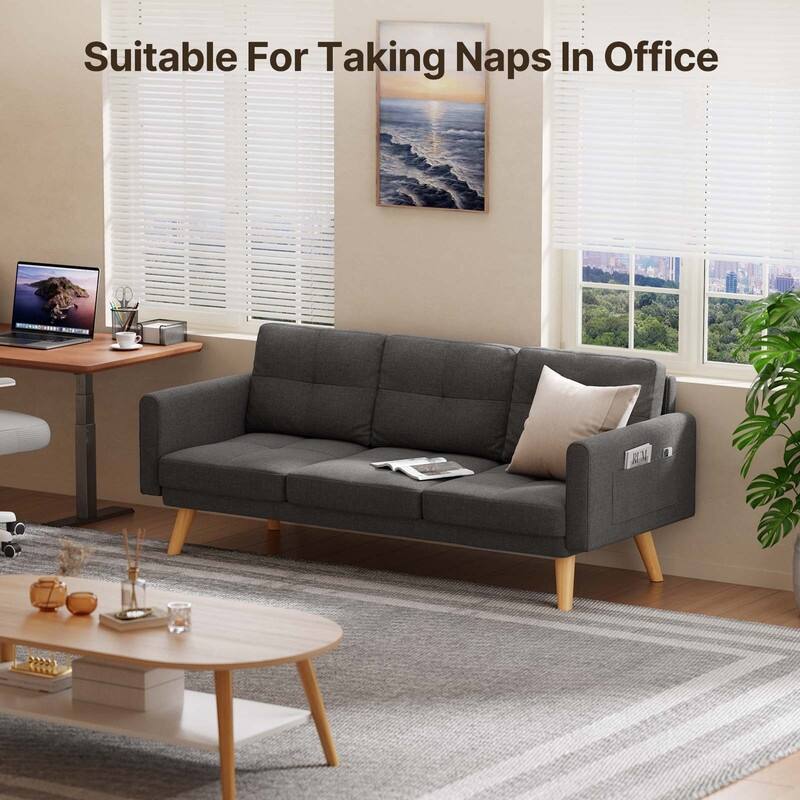67” Sofa Couch with Soft Armrest Small Sofa Seat with 3 Comfy Pillows，3-Seater Couch for Livingroom