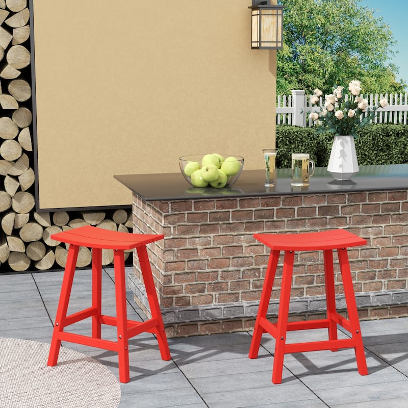 Polytrends Laguna Hdpe All Weather Outdoor Patio 24" Saddle Seat Counter Stool (Set Of 2) - Red