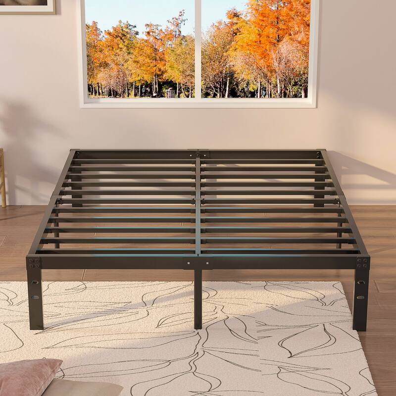 VECELO Bed Frames No Box Spring Needed, Heavy Duty Metal Platform with Steel Slat, Easy Assembly, Black - 14.2''H - Queen