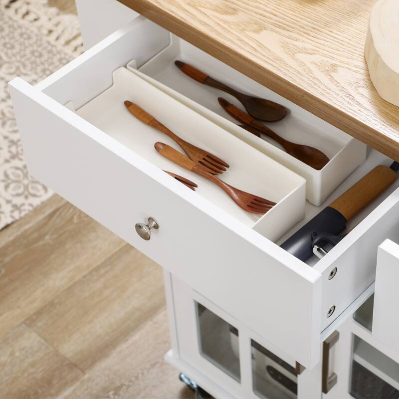 HOMCOM Rolling Kitchen Island with Storage, Utility Kitchen Cart with 2 Drawers, 2 Cupboards, White