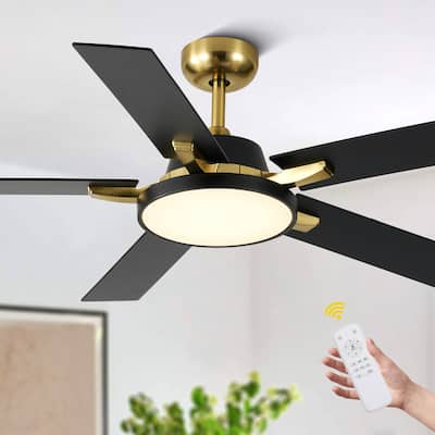 CurveCurio 52" Classic Modern Ceiling Fan w/ LED Light Kit, Quiet DC Motor with Remote Control 6 Fan Speed 3 Color Temperature