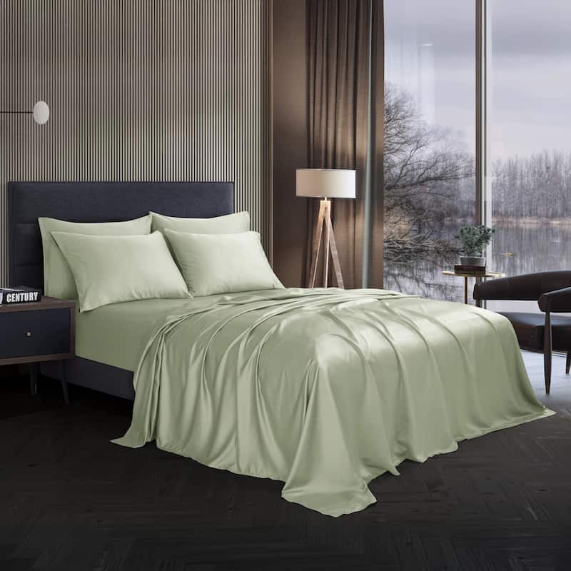 Modern Threads 6-Piece Satin Sheet Set with Deep Pocket Fitted Sheet, 4 Pillowcases, and Organizer
