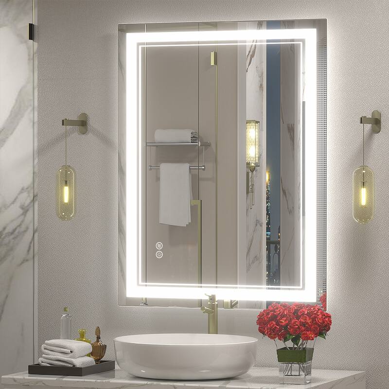 Frameless LED Lighted Anti-Fog Tempered Glass Bathroom Vanity Mirror - 20"x28"