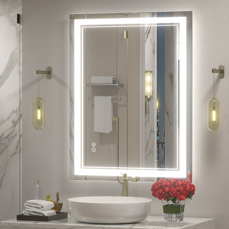 KIOTEE Frameless Front lit LED Lighted Anti-Fog Tempered Glass Bathroom Vanity Mirror with ETL and 3-Year Warranty