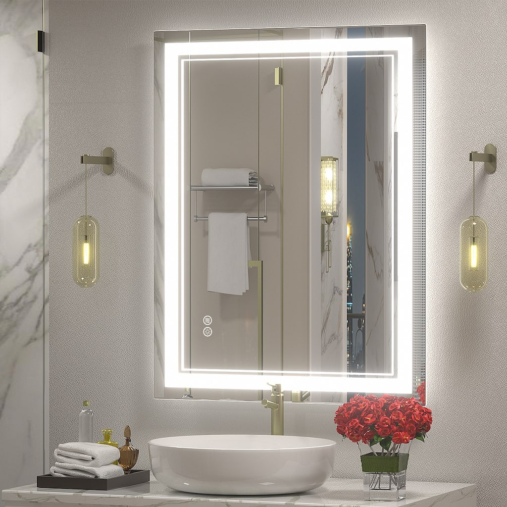 KIOTEE Frameless Front lit LED Lighted Anti-Fog Tempered Glass Bathroom Vanity Mirror with ETL and 3-Year Warranty