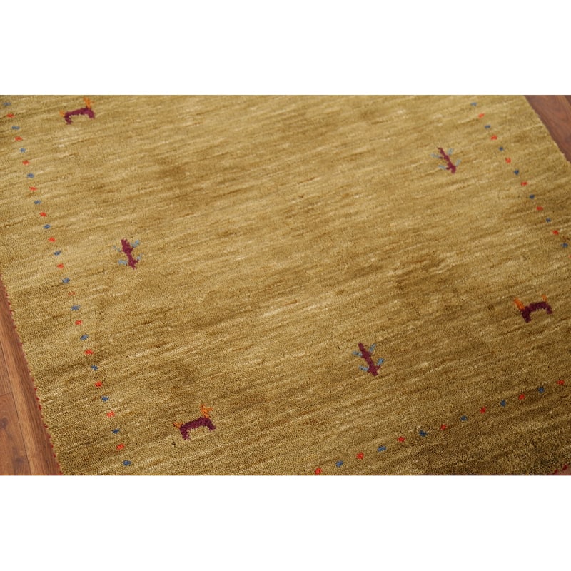 Tribal Gabbeh Indian Accent Rug Handmade Yellow Wool Carpet - 3'0"x 5'3"