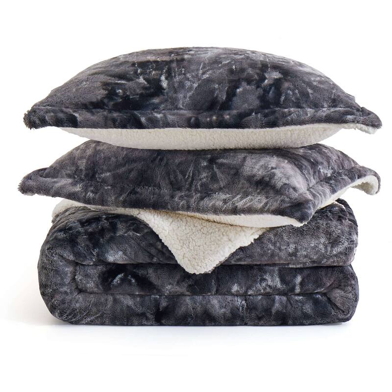 3 Piece Winter Reversible Comforter Set Faux Shearling Ultra Soft Minky Plush and Fuzzy Fleece Microfiber