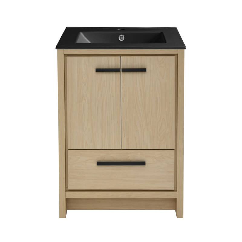 Swiss Madison SM-BV730L Virage 24" Free Standing Single Basin Vanity - Natural Oak / Matte Black - Oak Finish