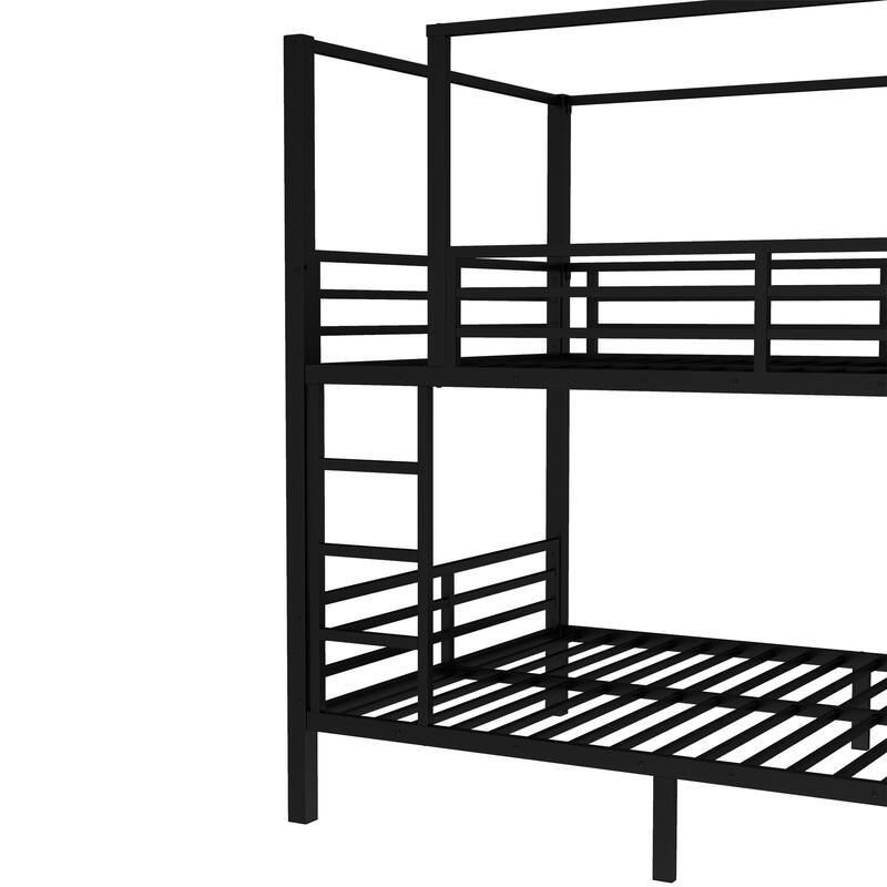 Quadruple Metal Bunk Bed, Heavy Duty Metal Bunk Bed Frame with Built Wardrobe and Storage Shelves, Noise Free