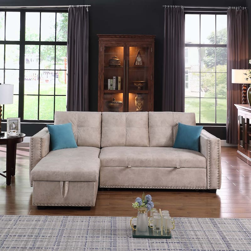 Classic and Cozy L-shape Pull-out Sleeper Sectional Sofa
