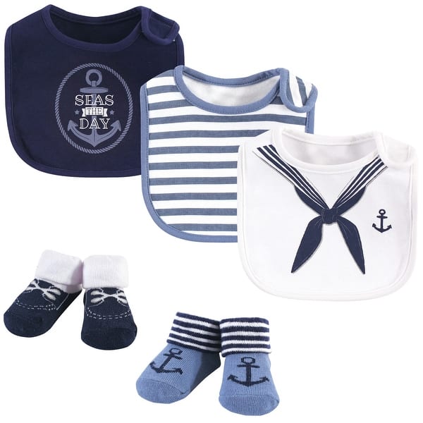 slide 1 of 1, Little Treasure Baby Boy Cotton Bib and Sock Set 5pk, Sailor, One Size - Sailor - One Size One Size - Sailor