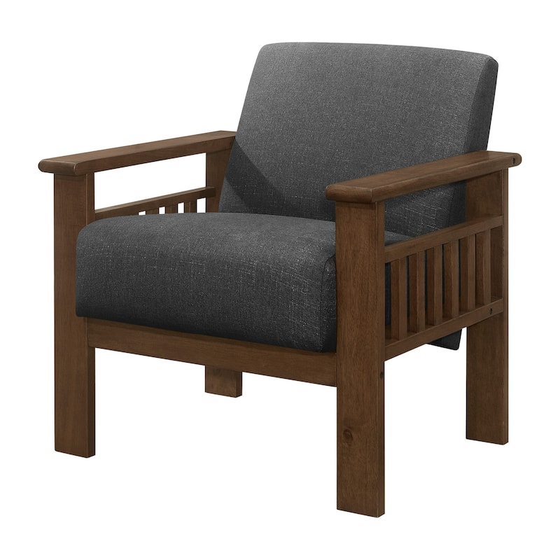 Bella 32 Inch Accent Chair Armchair, Storage Arms, Dark Gray, Solid Wood
