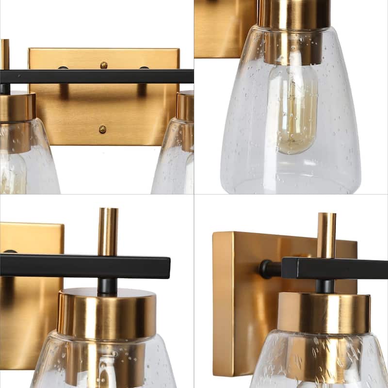 Modern Industrial Black 2-Light Bathroom Vanity Lights with Seeded Glass for Powder Room - L 13" x W 6.7" x H 8.7"