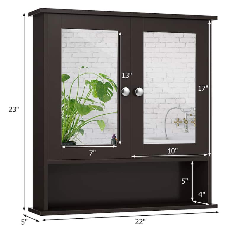 Bathroom Wall Mirror Cabinet with Doors and Shelves