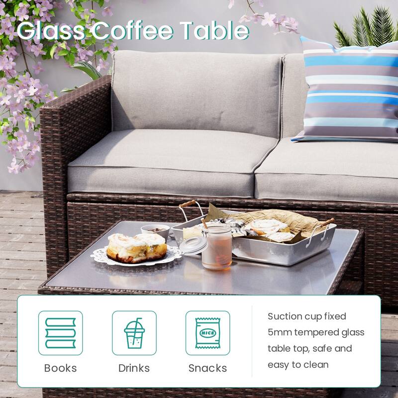 COSIEST 4-Piece Wicker Outdoor Patio Sectional Set with Coffee Table