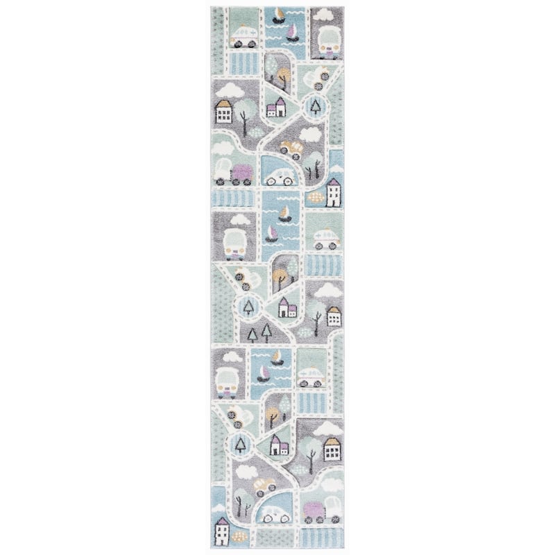 SAFAVIEH Carousel Kids Mihaila Neighborhood Rug - 2'3" x 6' Runner - Grey/Light Blue - Runner