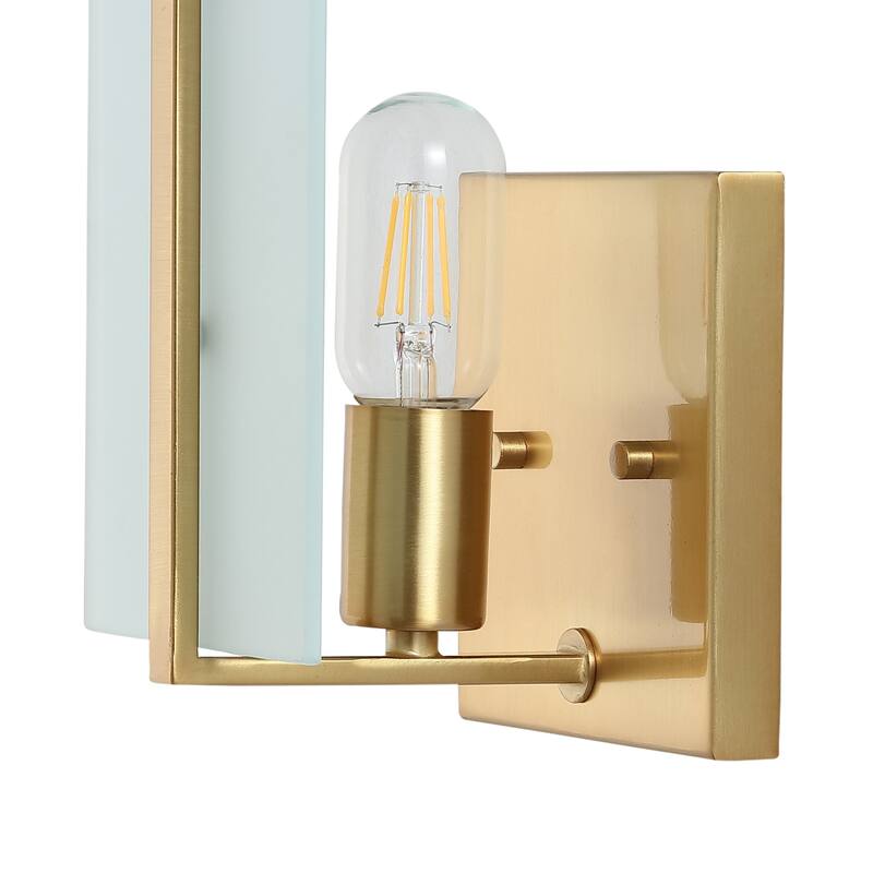 Sylvie 5.5" 1-Light Modern Coastal Iron/Glass LED Sconce, Brass Gold (Set of 2) by JONATHAN Y