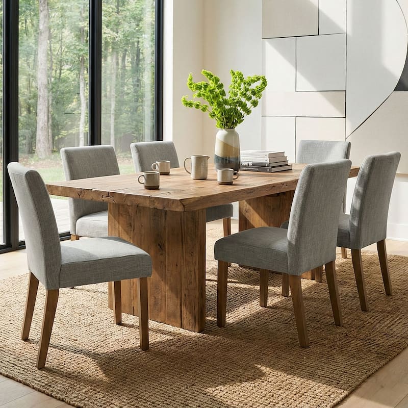 Parsons Dining Chairs with Linen Upholstery and Solid Wood Legs - 6-Piece - Grey-6