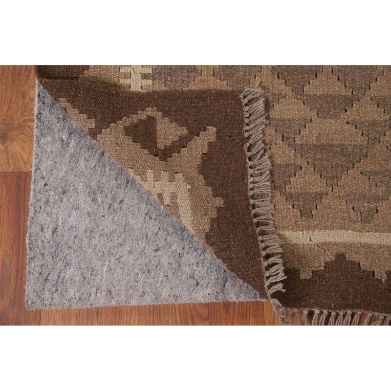 Hand Woven Oriental 100% Wool Carpet Southwestern Geometric Brown Kilim Area Rug - 9' 3'' X 6' 6''