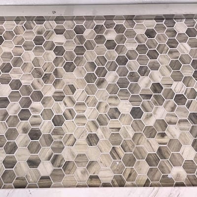 The Tile Life Recycled 1.88x1.88 Beige Hexagon Glass Mosaic Backsplash Wall Tile