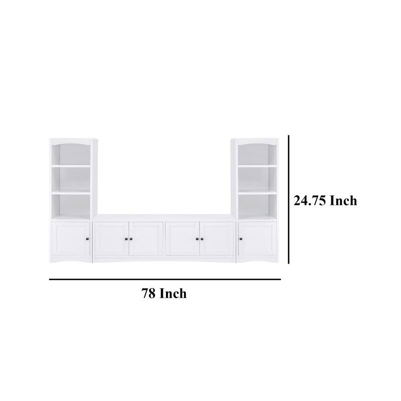 Donna 3pc TV Stand Wall Unit with 2 Media Towers, White, 78 Inch