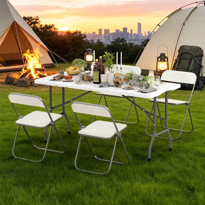 Costway 5 ft Folding Picnic Table Outdoor Dining Table with Rattan - See Details