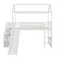 preview thumbnail 3 of 26, Twin Size Loft Bed with House Roof, Storage Steps, Slide, Ladder and Guardrails, Stairway Platform Bed for Kids Boys Girls