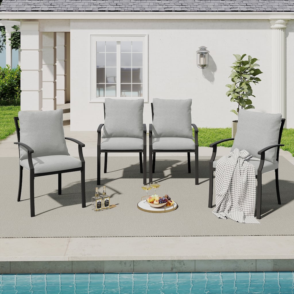IvyGlow 4-Piece Metal Patio Dining Chairs with Gray Cushions
