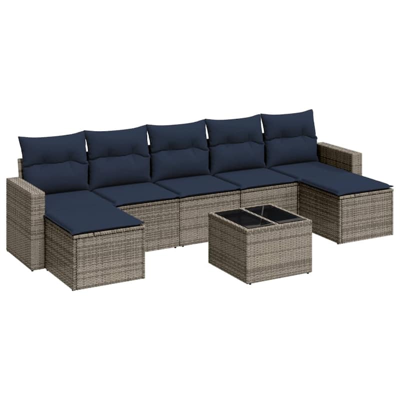vidaXL Patio Sofa Set with Cushions Outdoor Conversation Furniture Poly Rattan - 25.8" x 24.4" x 27.2"