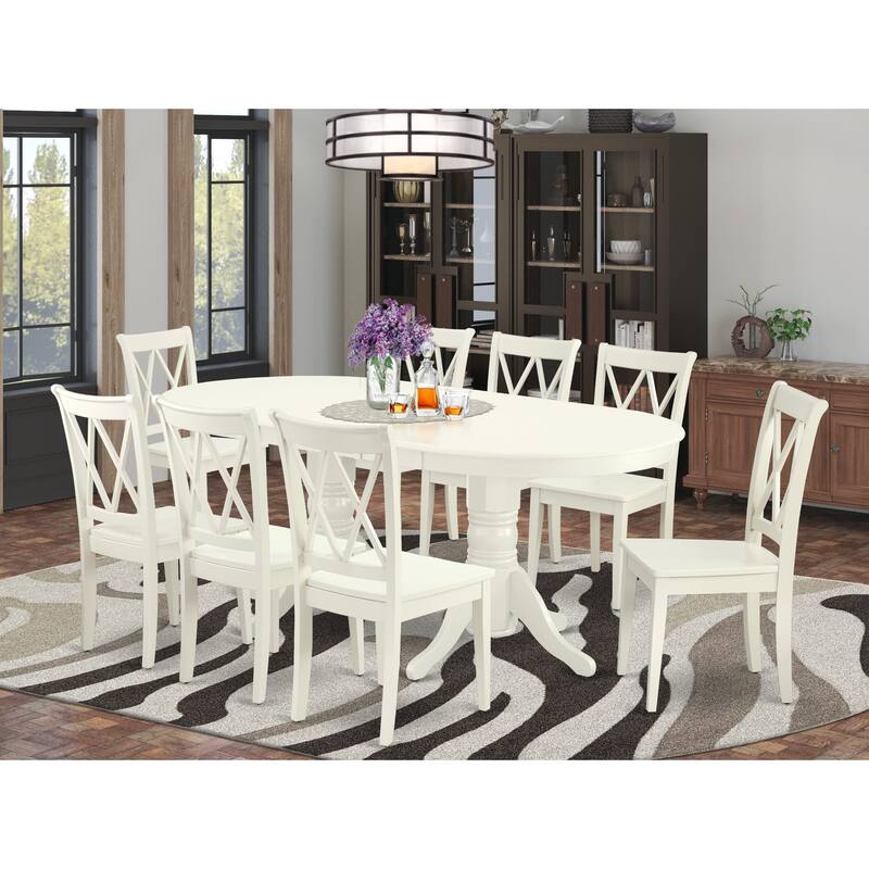 East West Furniture Dining Table Set- an Oval Wooden Table and Dining Chairs, Linen White(Pieces Options)