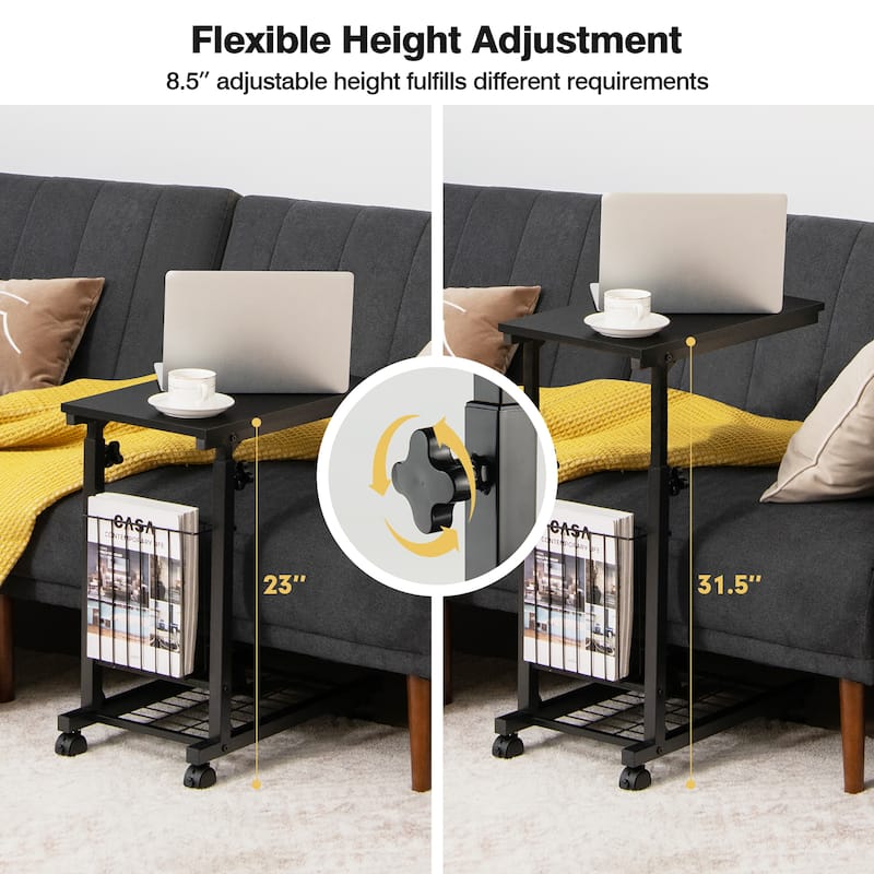 Costway C-shape Sofa End Side Table Compact Snack Table for Living - 20'' x 12'' x 23''-31.5''