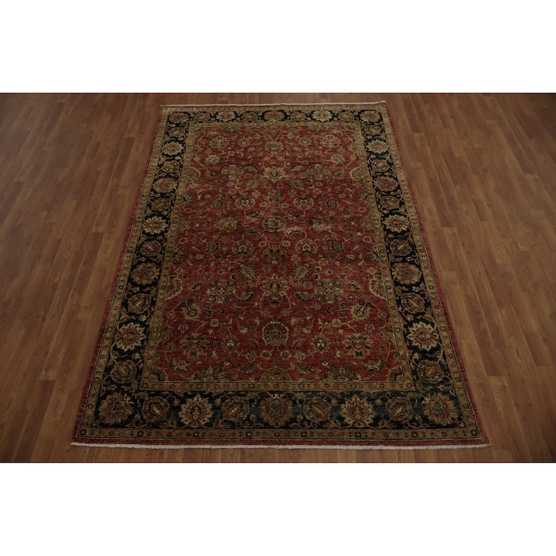 Hand Knotted Oriental 100% Wool Carpet Traditional Geometric Red Peshawar Area Rug - 9' 0'' X 6' 0''