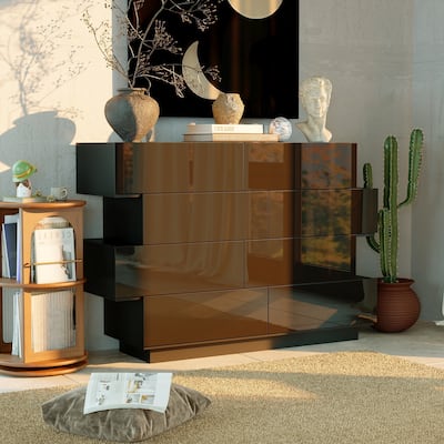 High Gloss White Eight-Drawer Dresser with Modern Design and Storage Chest