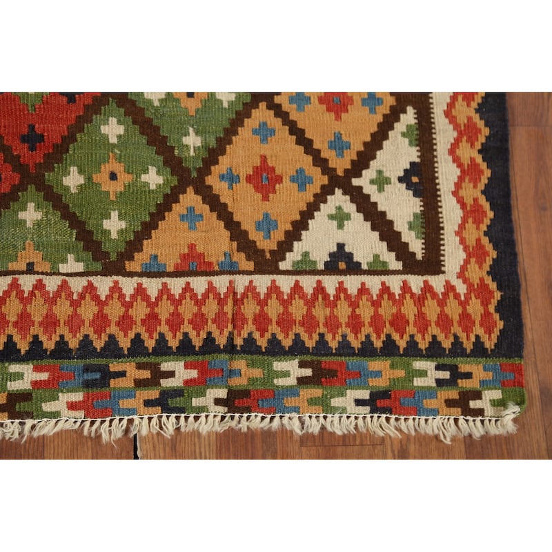 Vegetable Dye Kilim Qashqai Persian Rug Hand-Knotted Wool Carpet - 3'5"x 4'8"