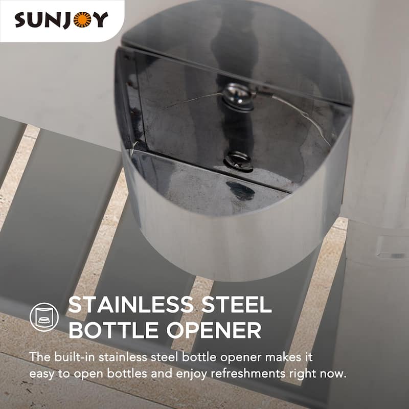 80 QT Patio Cooler Cart ,Stainless Steel Rolling Ice Chest with Steel Bottle Opener, Shelf and Lockable Wheels Sunjoy