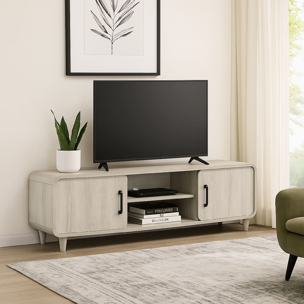 Meni TV Media Entertainment Stand, Shelves, 71 Inch Scandinavian White