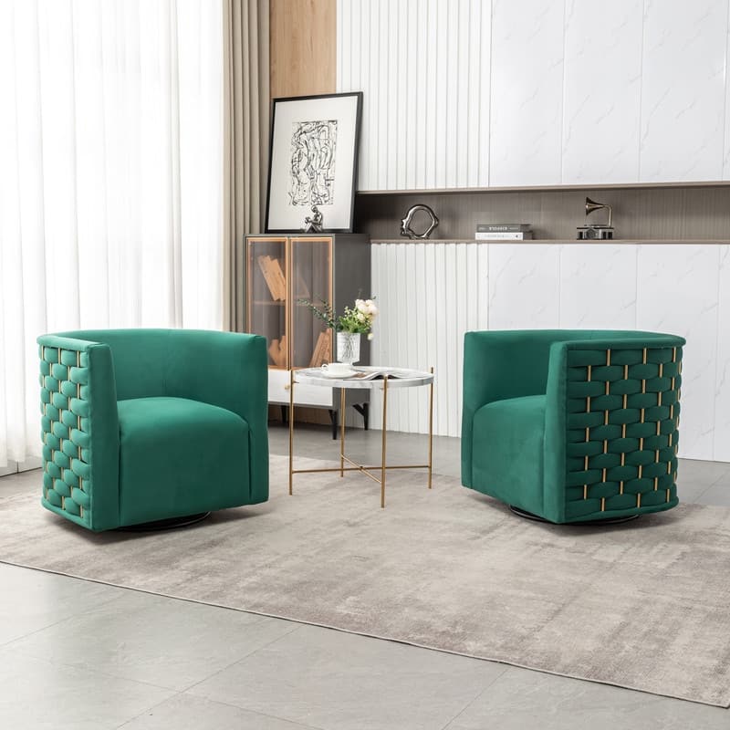 Modern Glam Velvet Upholstered 360 Degree Swivel Barrel Chair Set of 2