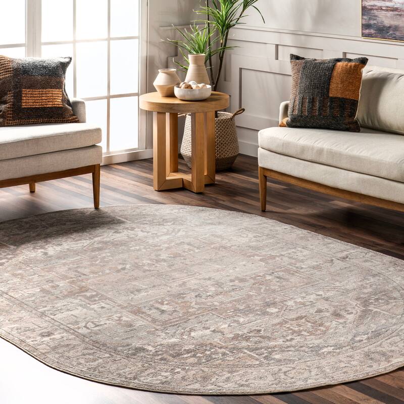 Nuloom Camila Faded Medallion Fringe Area Rug - 4' x 6' Oval - Silver - Oval