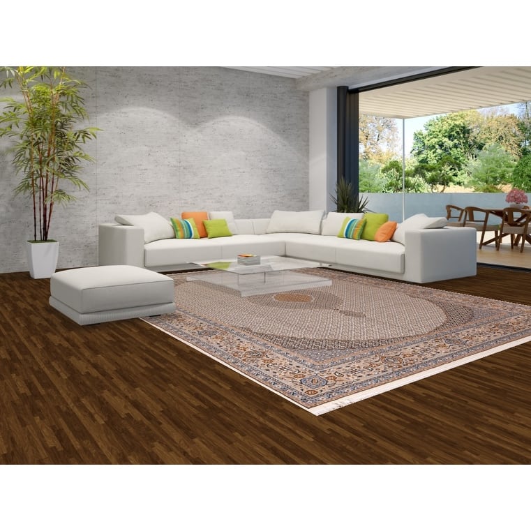 Traditional Kashan Turkish Area Rug Machine Made Beige Carpet - 9'9" x 13'1"