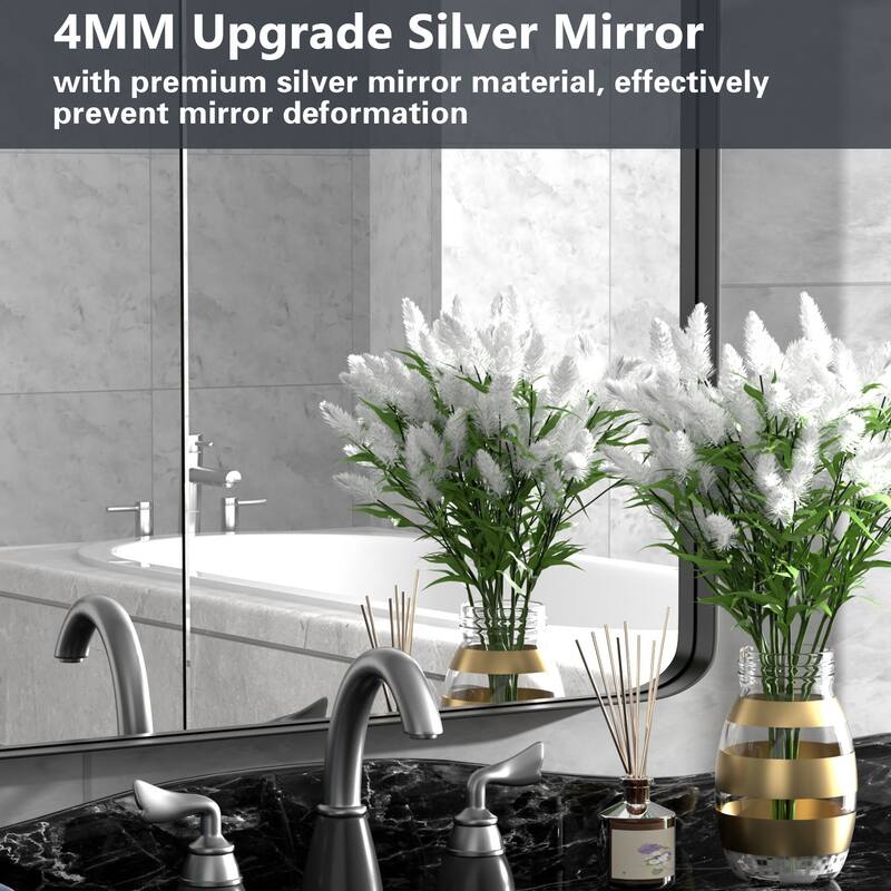 Modern Rounded Rectangle Wall Mirror with Stainless Steel Frame for Bathroom Vanity(1 Piece)