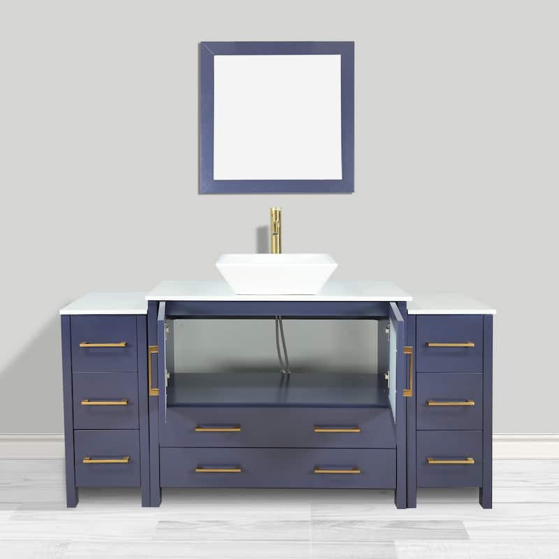 Vanity Art 60-inch Single Sink Bathroom Vanity Set With Engineered Marble Top and Free Mirror - 60 x 18.5 x 36 Inches