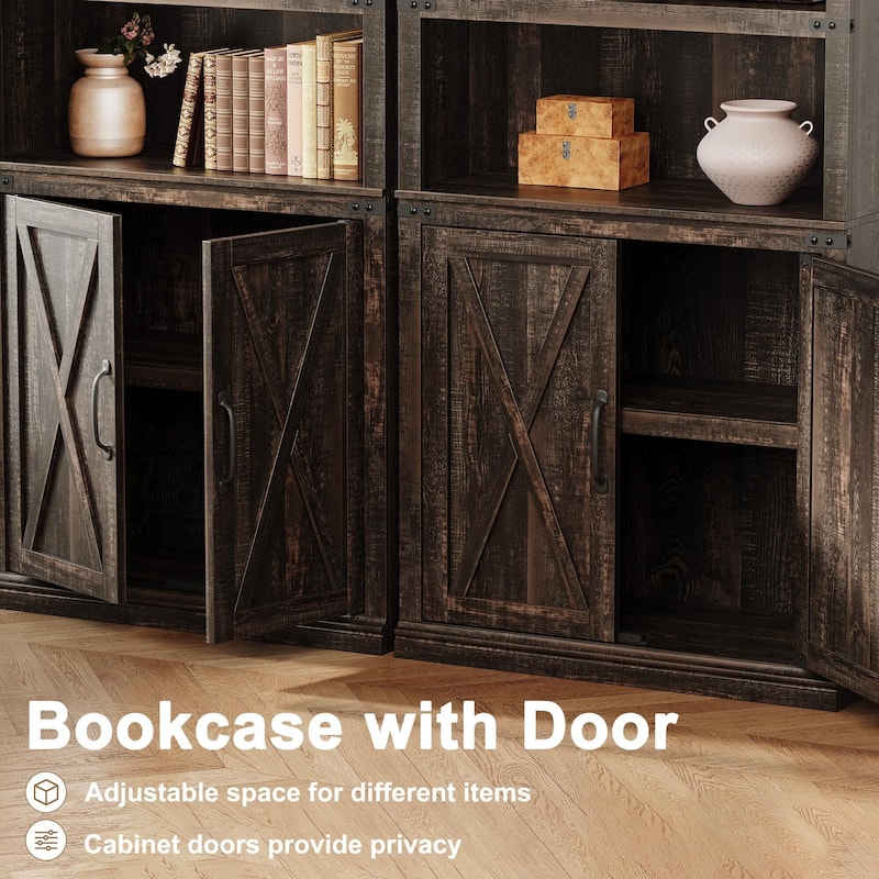 Book Shelf with Door, 5 Tier Wooden Book Case with Storage, 68.7"