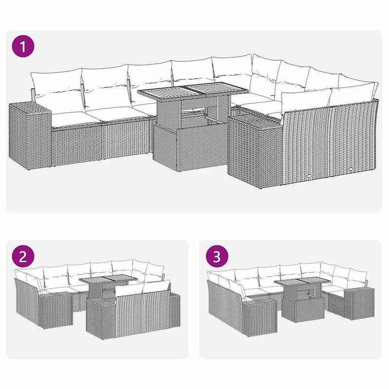 vidaXL Patio Sofa Set with Cushions Table and Sofa Modules 10 Piece Poly Rattan - 21.7 x 24.4 x 27.2